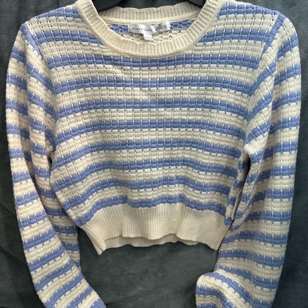 Altar'd State Blue and Cream Striped Sweater